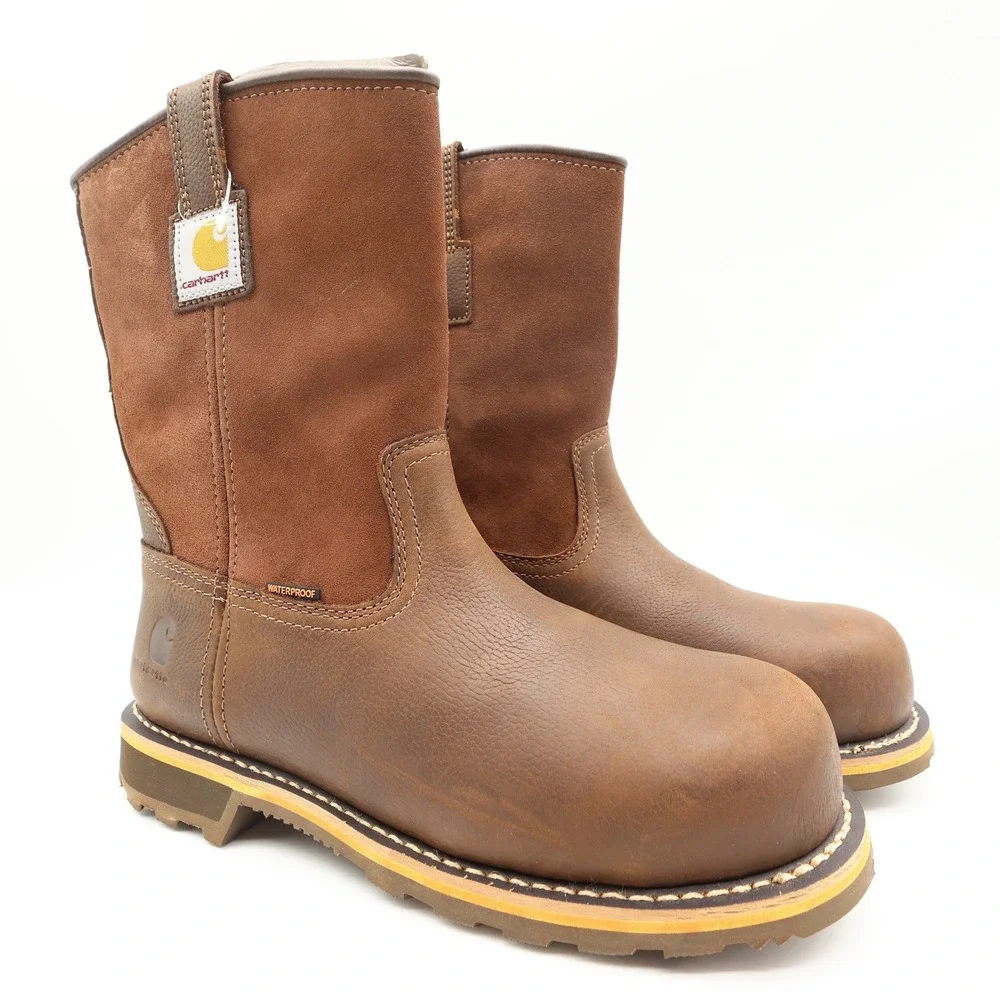 Carhartt Work Boots Mens 9 M Brown Leather Pull-On Waterproof CMP1453 NIB